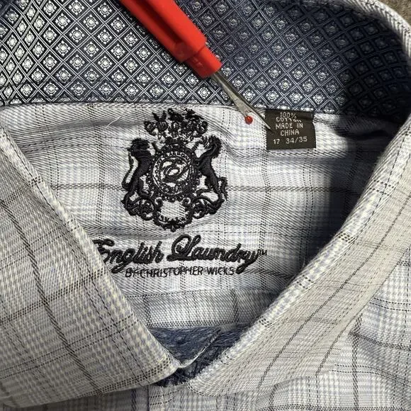 Lot of 4 English Laundry Dress Shirt Men's 17 34/35 Purple Blue Flip Cuff Logo - Picture 6 of 16